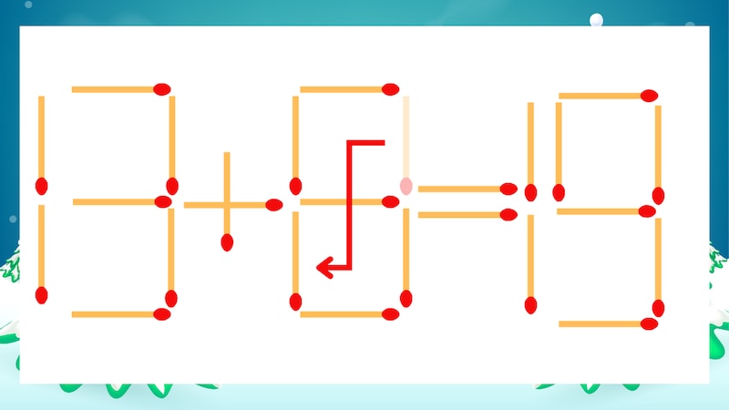 【マッチ棒クイズ】1本だけ動かして正しい式に：13+9=19？の正解画像
