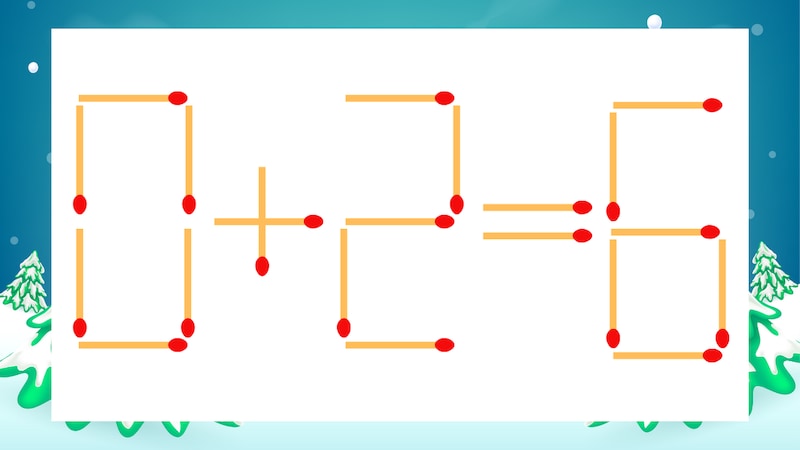 【マッチ棒クイズ】1本だけ動かして正しい式に：0+2=6？の画像