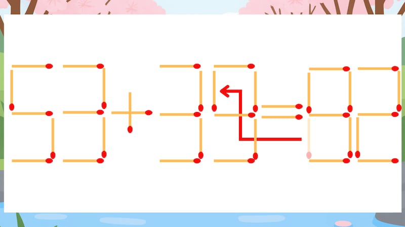 【マッチ棒クイズ】1本だけ動かして正しい式に：53+33=82？の正解画像