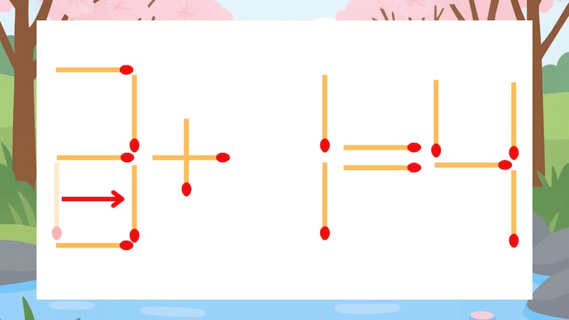 【マッチ棒クイズ】1本だけ動かして正しい式に：2+1=4？の正解画像