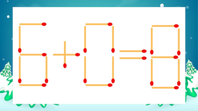 【マッチ棒クイズ】1本だけ動かして正しい式に:6+0=8?の画像