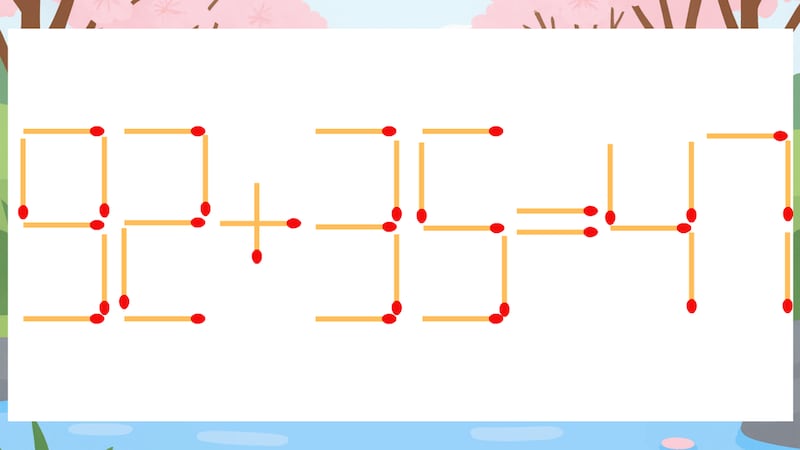 【マッチ棒クイズ】1本だけ動かして正しい式に：92+35=47？の画像