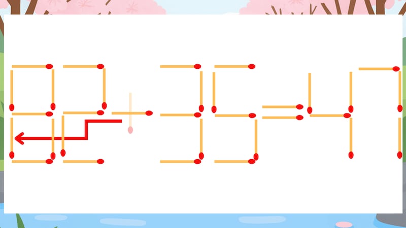 【マッチ棒クイズ】1本だけ動かして正しい式に：92+35=47？の正解画像