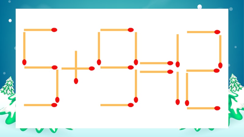 【マッチ棒クイズ】1本だけ動かして正しい式に：5+9=12？の画像