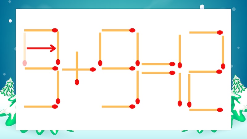 【マッチ棒クイズ】1本だけ動かして正しい式に：5+9=12？の正解画像