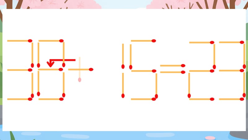 【マッチ棒クイズ】1本だけ動かして正しい式に：30+15=23？の正解画像