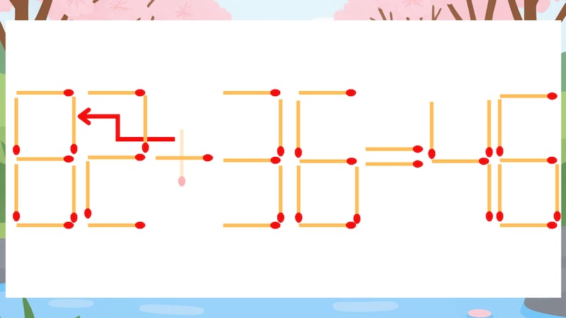 【マッチ棒クイズ】1本だけ動かして正しい式に：62+36=46？の正解画像