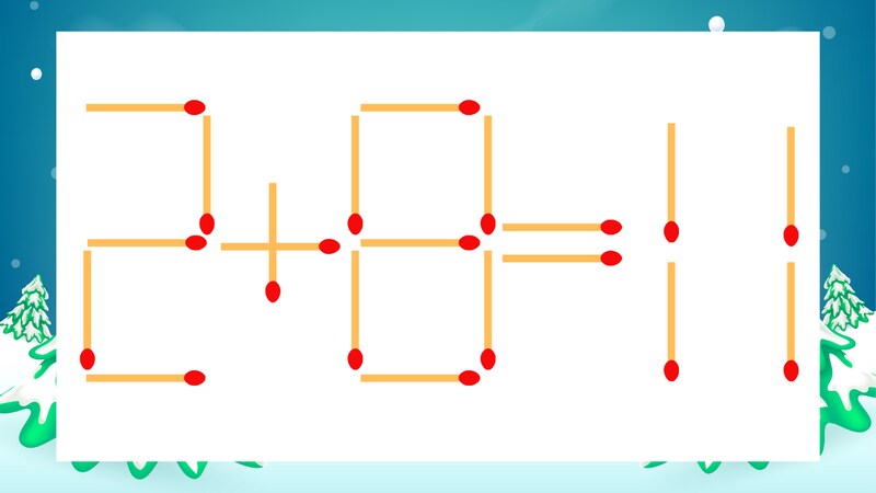 【マッチ棒クイズ】1本だけ動かして正しい式に:2+8=11?の画像