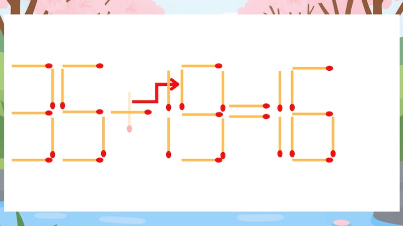 【マッチ棒クイズ】1本だけ動かして正しい式に：35+13=16？の正解画像