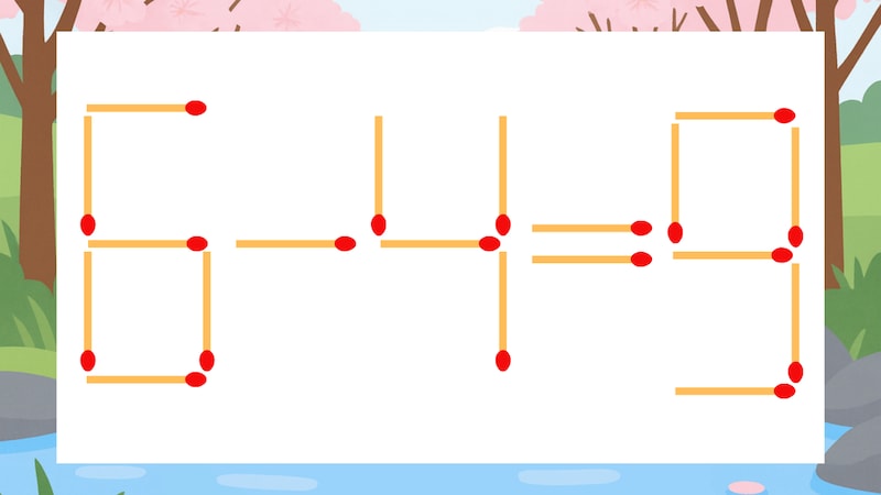 【マッチ棒クイズ】1本だけ動かして正しい式に：6-4=9？の画像