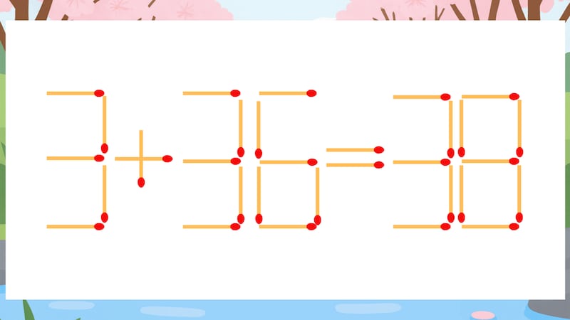 【マッチ棒クイズ】1本だけ動かして正しい式に：3+36=38？の画像