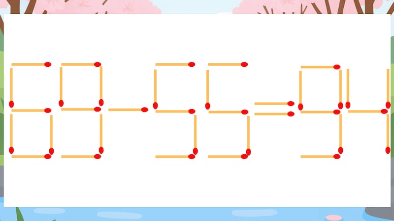 【マッチ棒クイズ】1本だけ動かして正しい式に：69-55=94？の画像