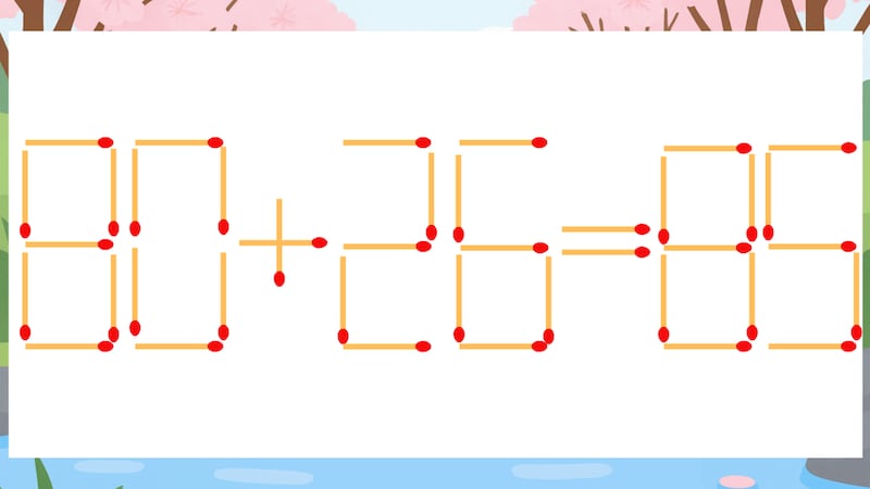 【マッチ棒クイズ】1本だけ動かして正しい式に：80+26=85？の画像