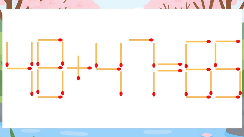 【マッチ棒クイズ】1本だけ動かして正しい式に：48+47=65？の画像