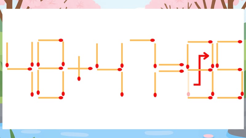 【マッチ棒クイズ】1本だけ動かして正しい式に：48+47=65？の正解画像