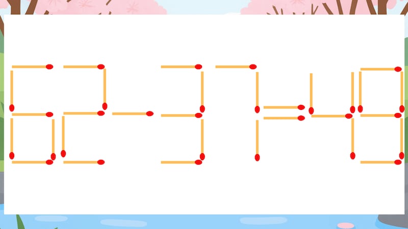 【マッチ棒クイズ】1本だけ動かして正しい式に：62-37=49？の画像