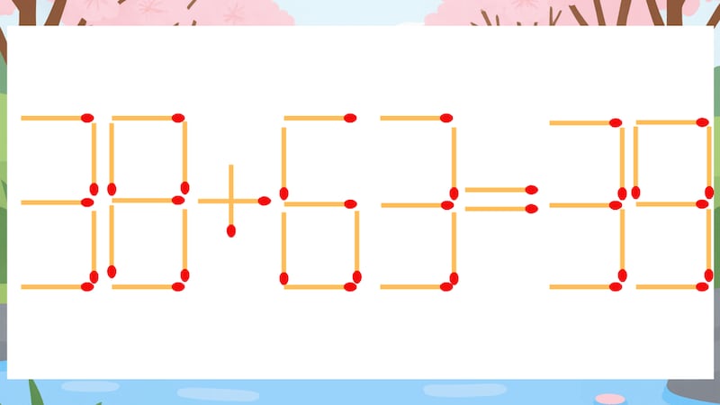 【マッチ棒クイズ】1本だけ動かして正しい式に：38+63=39？の画像