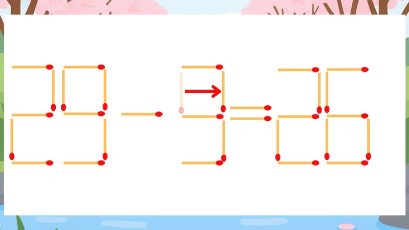 【マッチ棒クイズ】1本だけ動かして正しい式に：29-5=26？の正解画像