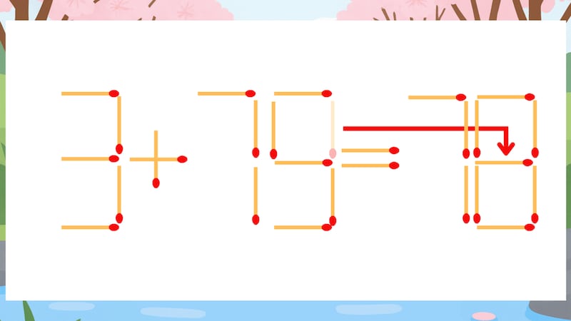 【マッチ棒クイズ】1本だけ動かして正しい式に：3+79=70？の正解画像