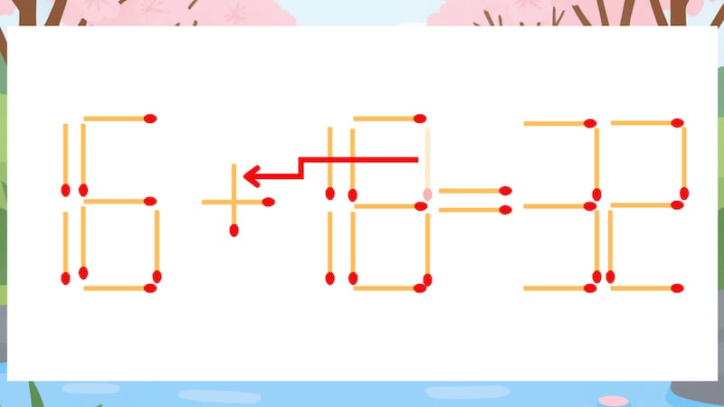 【マッチ棒クイズ】1本だけ動かして正しい式に：16-18=32？の正解画像