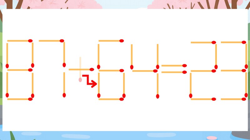 【マッチ棒クイズ】1本だけ動かして正しい式に:87+54=23?の正解画像