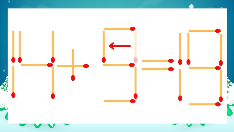 【マッチ棒クイズ】1本だけ動かして正しい式に:14+3=19?の正解画像