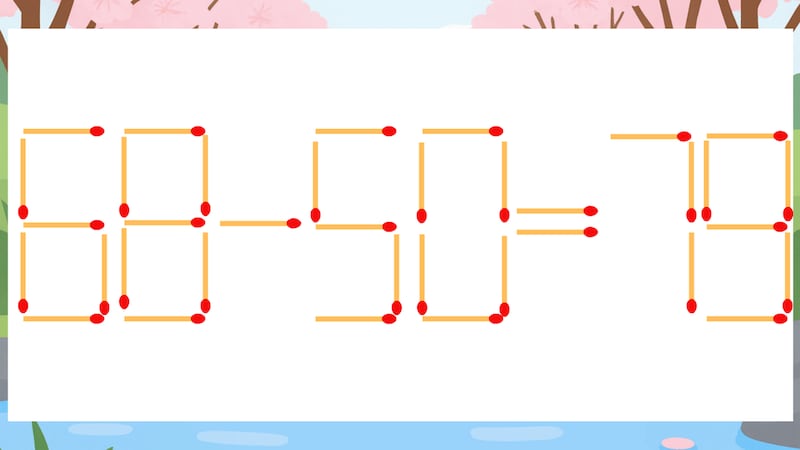 【マッチ棒クイズ】1本だけ動かして正しい式に：68-50=79？の画像