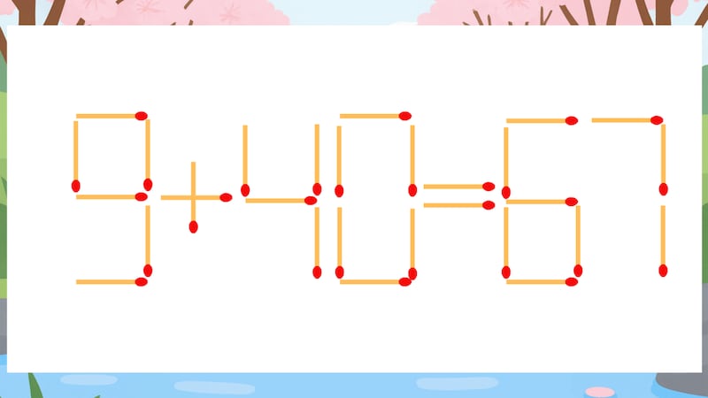 【マッチ棒クイズ】1本だけ動かして正しい式に：9+40=67？の画像