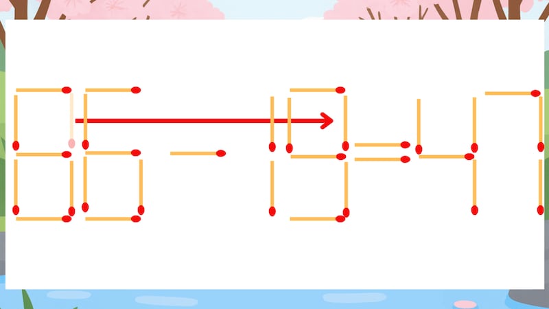【マッチ棒クイズ】1本だけ動かして正しい式に:86-15=47?の正解画像