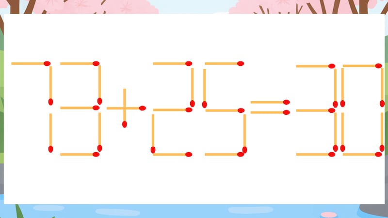 【マッチ棒クイズ】1本だけ動かして正しい式に：73+25=30？の画像