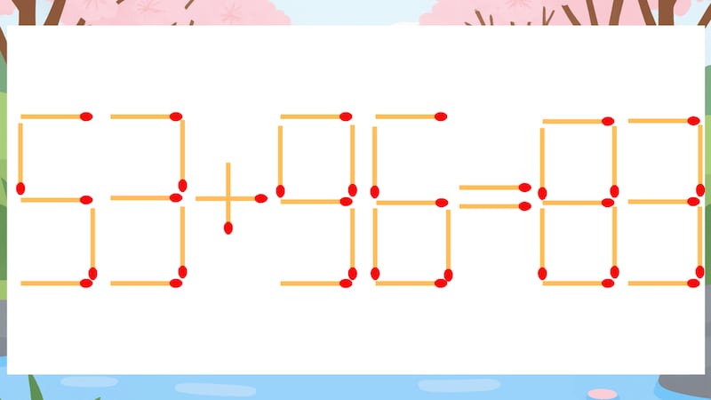 【マッチ棒クイズ】1本だけ動かして正しい式に:53+96=83?の画像