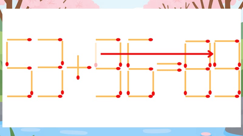 【マッチ棒クイズ】1本だけ動かして正しい式に:53+96=83?の正解画像
