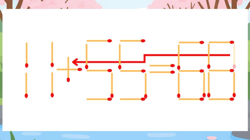 【マッチ棒クイズ】1本だけ動かして正しい式に：11-55=68？の正解画像