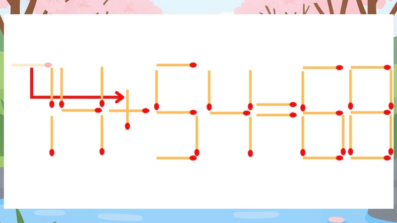 【マッチ棒クイズ】1本だけ動かして正しい式に:74-54=68?の正解画像