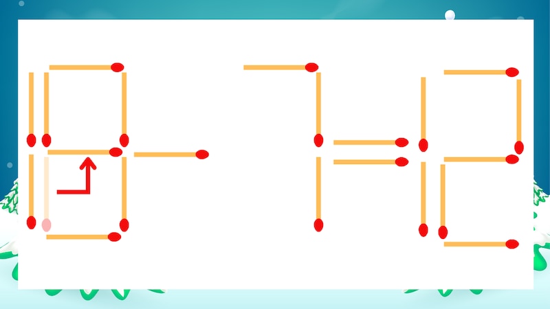 【マッチ棒クイズ】1本だけ動かして正しい式に:10-7=12?の正解画像