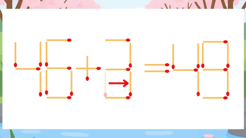 【マッチ棒クイズ】1本だけ動かして正しい式に：46+2=49？の正解画像