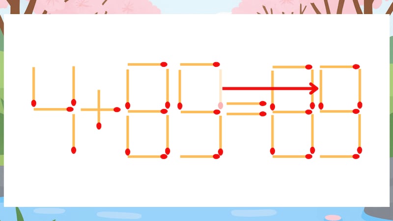 【マッチ棒クイズ】1本だけ動かして正しい式に:4+89=83?の正解画像