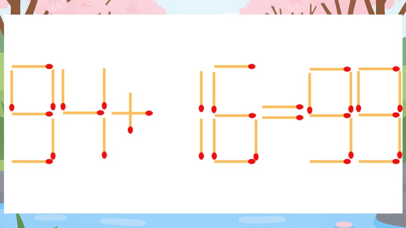 【マッチ棒クイズ】1本だけ動かして正しい式に:94+16=99?の画像