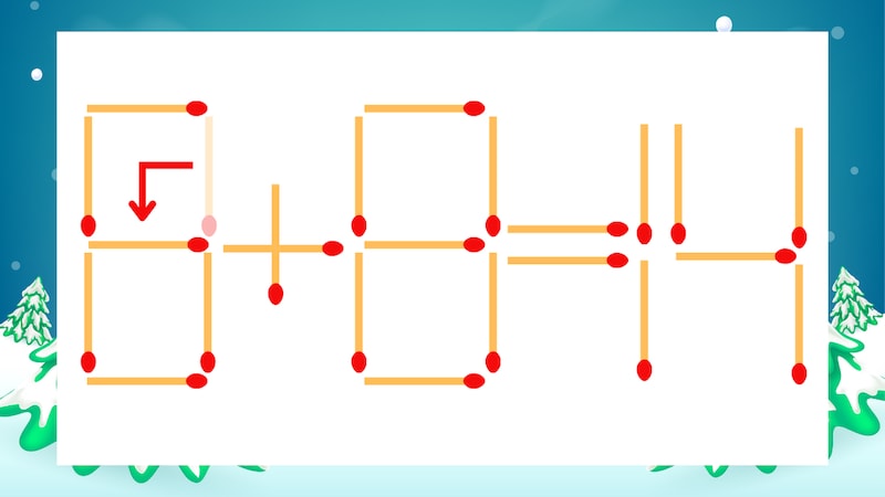 【マッチ棒クイズ】1本だけ動かして正しい式に:0+8=14?の正解画像