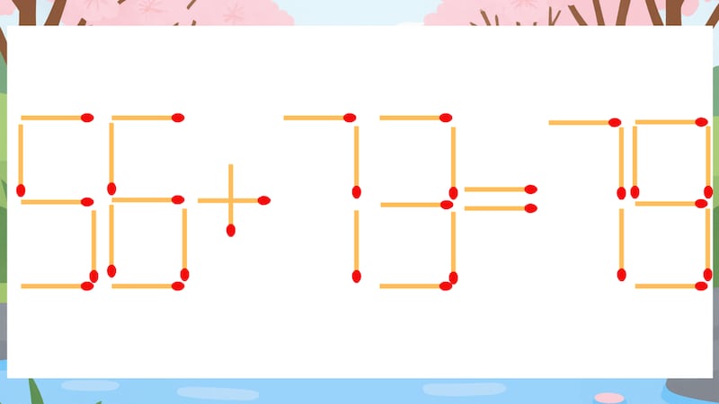 【マッチ棒クイズ】1本だけ動かして正しい式に：56+73=79？の画像