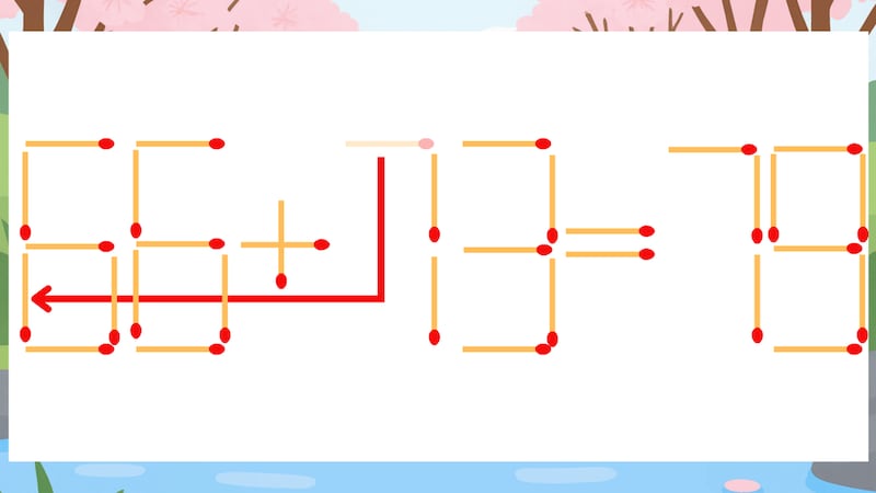 【マッチ棒クイズ】1本だけ動かして正しい式に：56+73=79？の正解画像