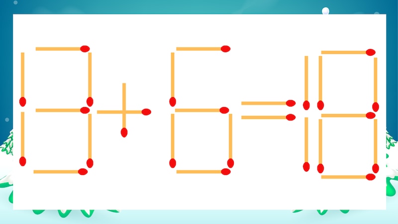 【マッチ棒クイズ】1本だけ動かして正しい式に:13+6=18?の画像