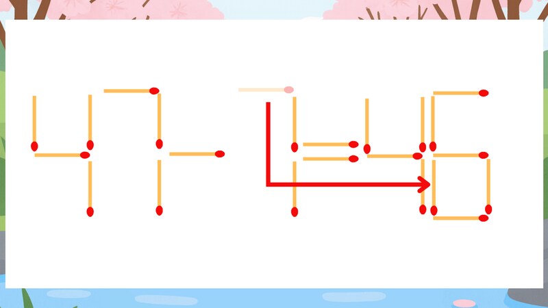 【マッチ棒クイズ】1本だけ動かして正しい式に：47-7=45？の正解画像