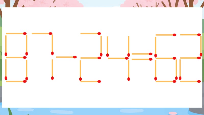 【マッチ棒クイズ】1本だけ動かして正しい式に：87-24=62？の画像