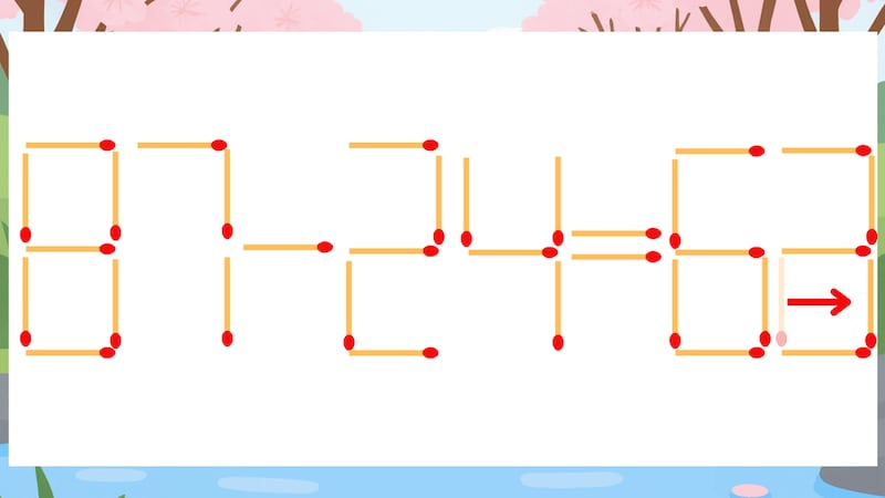 【マッチ棒クイズ】1本だけ動かして正しい式に：87-24=62？の正解画像
