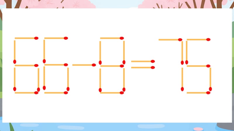 【マッチ棒クイズ】1本だけ動かして正しい式に：66-8=75？の画像