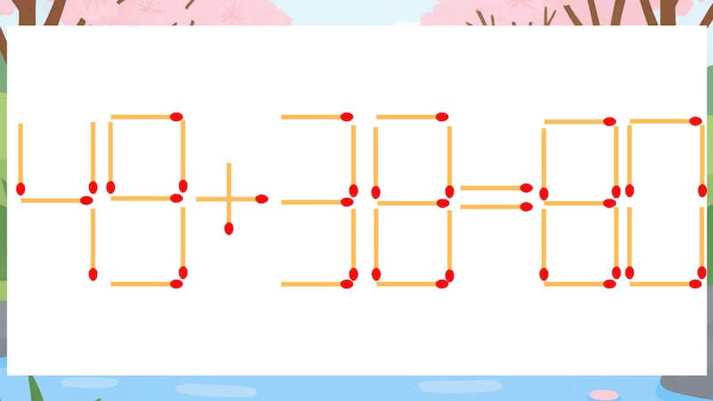 【マッチ棒クイズ】1本だけ動かして正しい式に:49+38=80?の画像