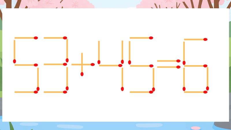 【マッチ棒クイズ】1本だけ動かして正しい式に:53+45=6?の画像