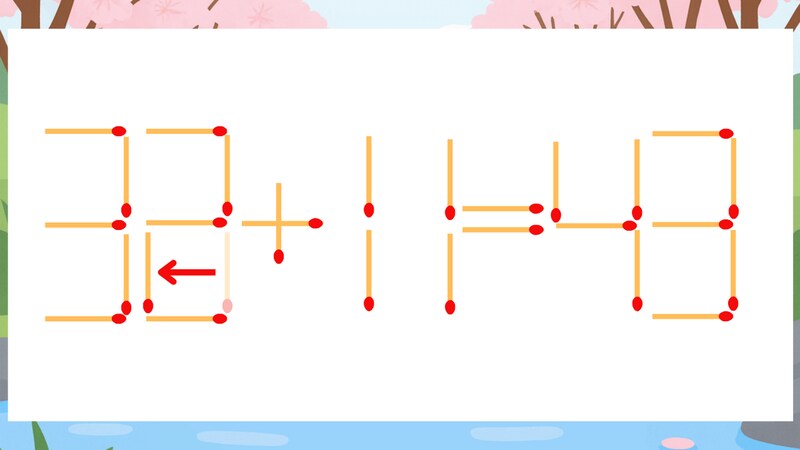 【マッチ棒クイズ】1本だけ動かして正しい式に：33+11=43？の正解画像