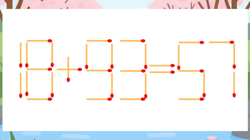 【マッチ棒クイズ】1本だけ動かして正しい式に:18+93=57?の画像